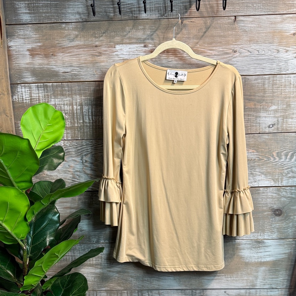 Dainty Jewells Classic Tan Ruffle Sleeve Top